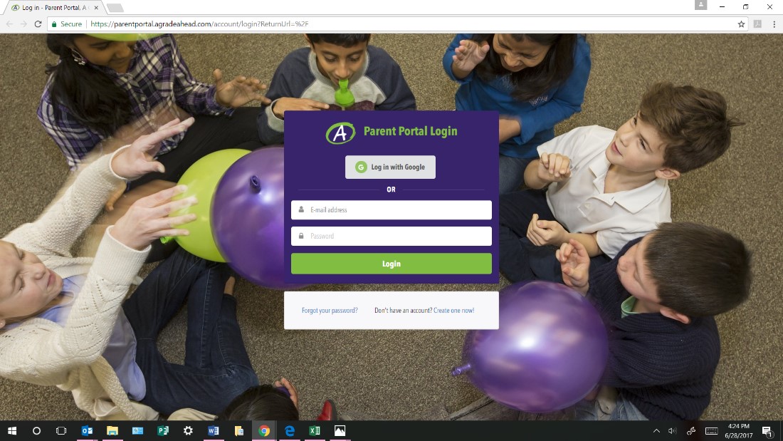 A Grade Ahead Parent Portal Home Page